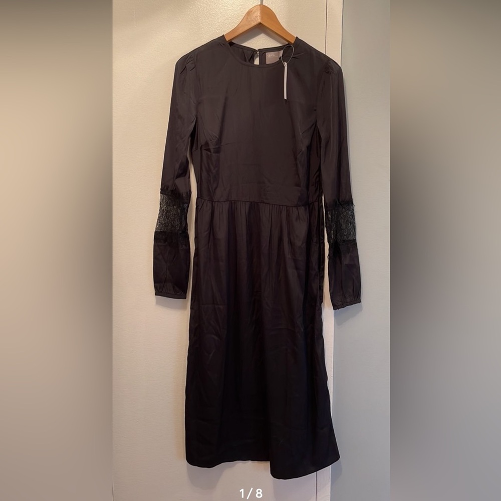New! Gorgeous asos modest midi black dress with lace sleeves. Size S
